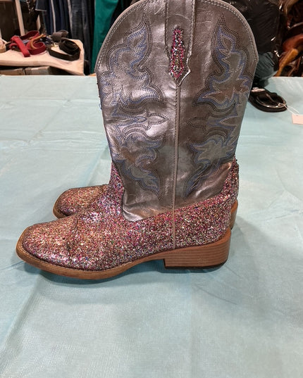 Cowboy Boots Grey/Pink Sparkle 8.5