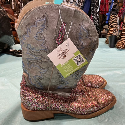 Cowboy Boots Grey/Pink Sparkle 8.5