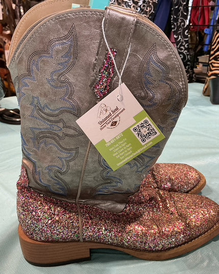 Cowboy Boots Grey/Pink Sparkle 8.5