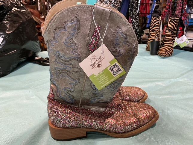 Cowboy Boots Grey/Pink Sparkle 8.5