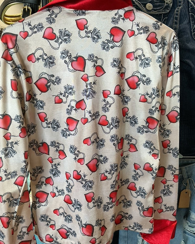 English Show Shirt Med RedHearts/White