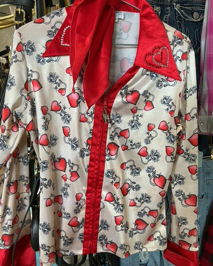 English Show Shirt Med RedHearts/White