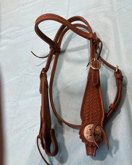 Western Headstall Brown Basket Weave