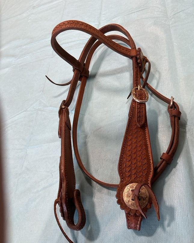 Western Headstall Brown Basket Weave