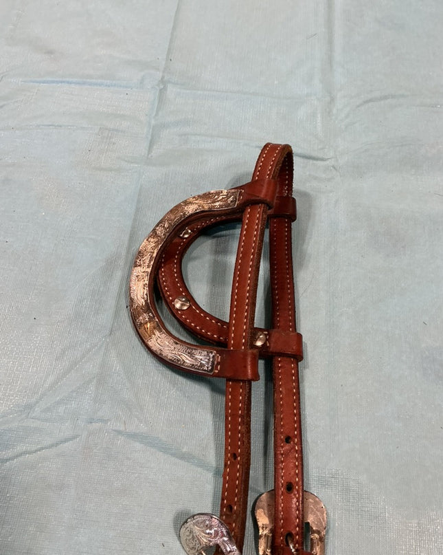 Western Headstall Show2ear Brown/Silver