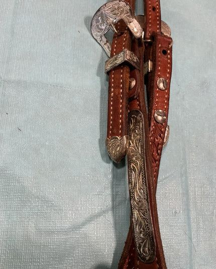 Western Headstall Show2ear Brown/Silver