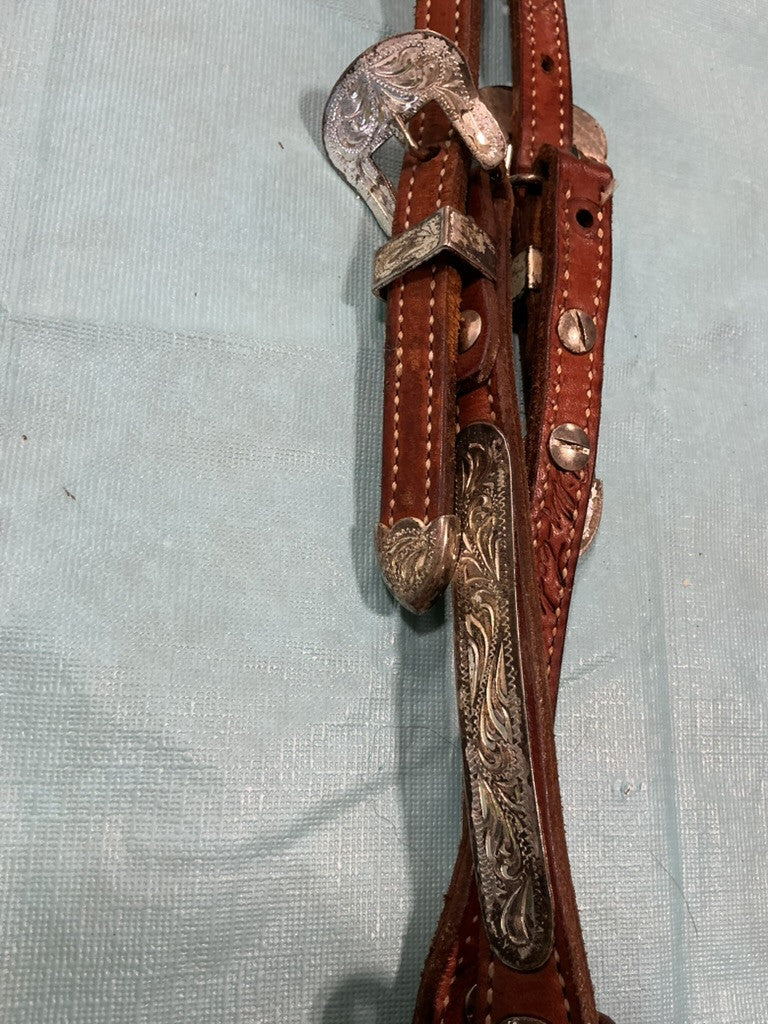 Western Headstall Show2ear Brown/Silver