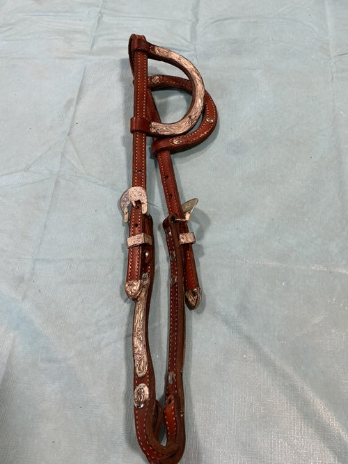 Western Headstall – Show Two-Ear, Brown & Silver | Used, Very Good