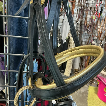English Bridle & Bitless Bridle & Reins & Breast Plate Black Gold SET 