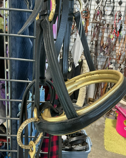 English Bridle & Bitless Bridle & Reins & Breast Plate Black Gold SET 