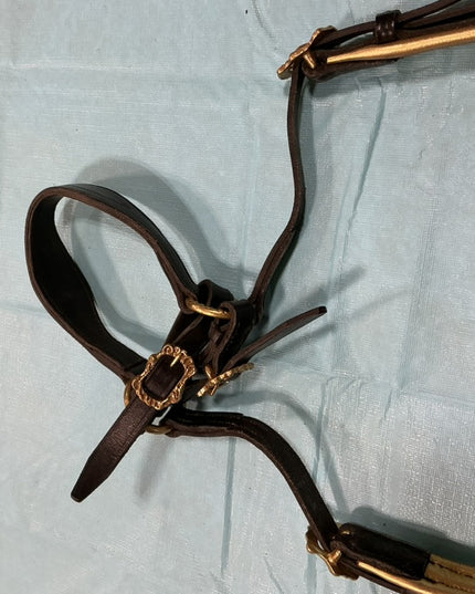 English Bridle & Bitless Bridle & Reins & Breast Plate Black Gold SET 