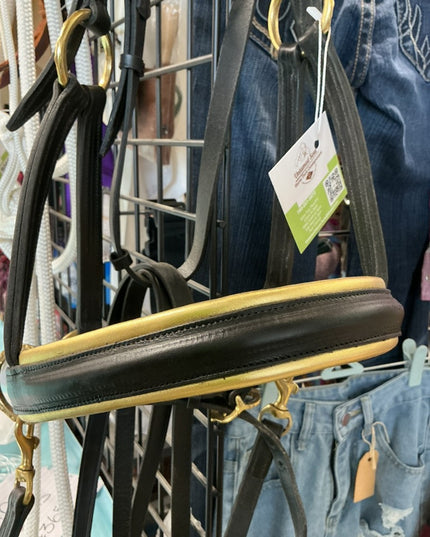 English Bridle & Bitless Bridle & Reins & Breast Plate Black Gold SET 