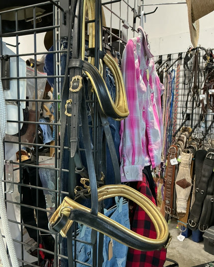 English Bridle & Bitless Bridle & Reins & Breast Plate Black Gold SET 