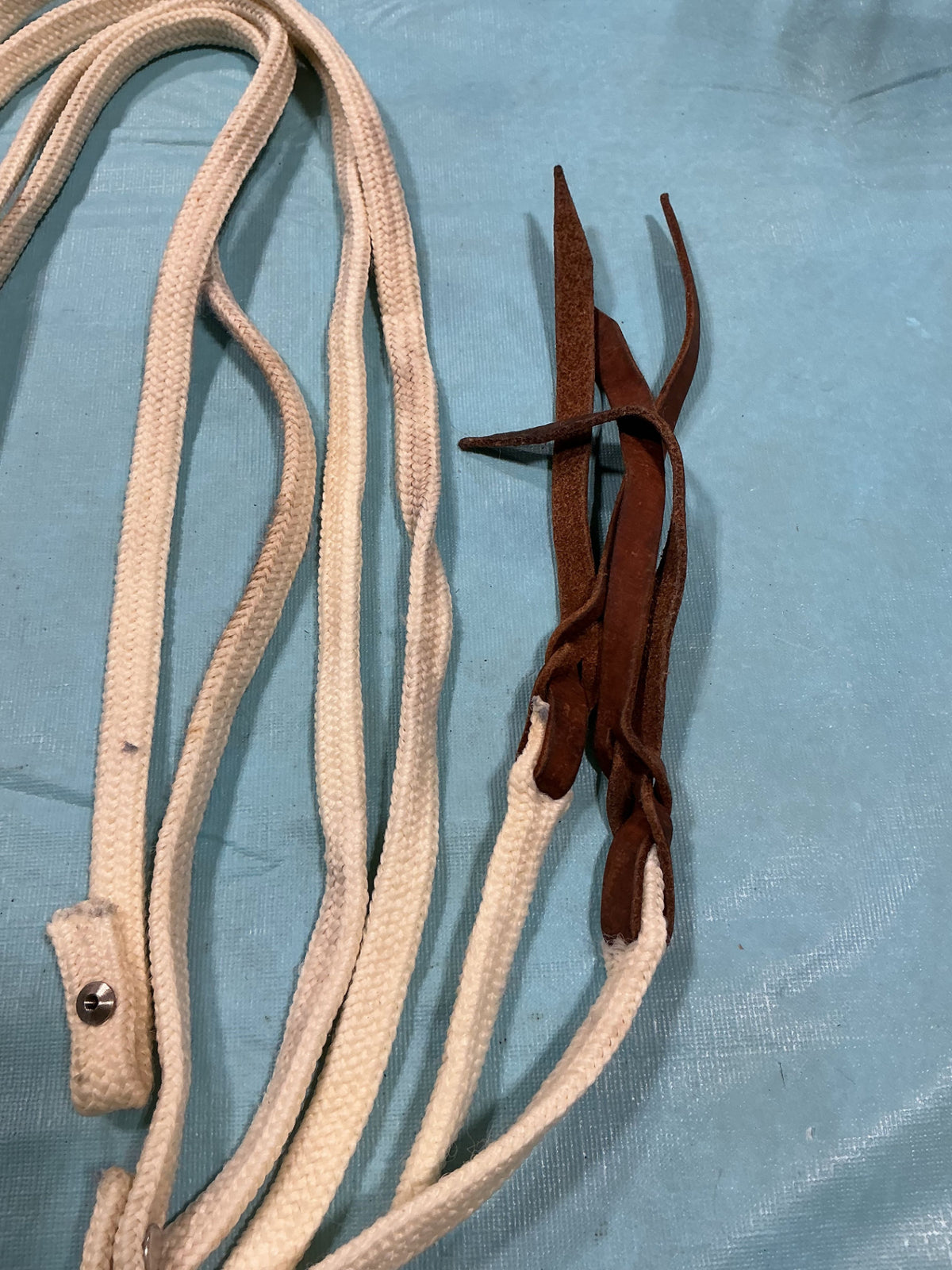 Western Reins White Nylon Leather Ends