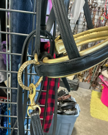 English Bridle & Bitless Bridle & Reins & Breast Plate Black Gold SET 