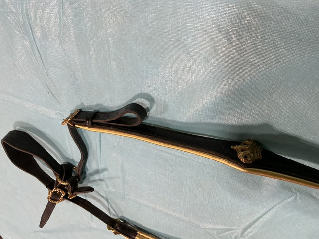 English Bridle & Bitless Bridle & Reins & Breast Plate Black Gold SET 