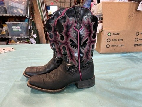 Boots, Ariat Black/Pink Leather Upper Size 9B