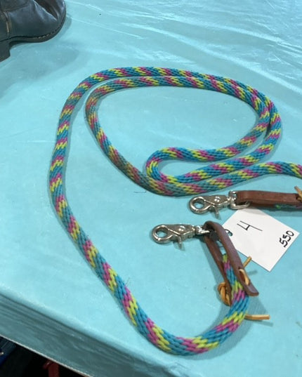 Western Rope Reins Bklue/Green/Pink