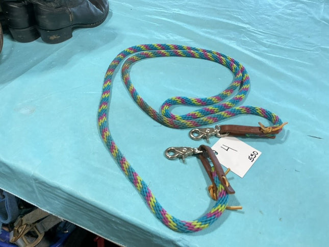 Western Rope Reins Bklue/Green/Pink