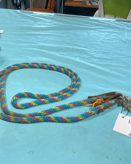 Western Rope Reins Bklue/Green/Pink
