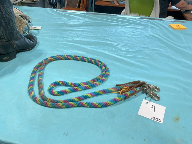 Western Rope Reins Bklue/Green/Pink