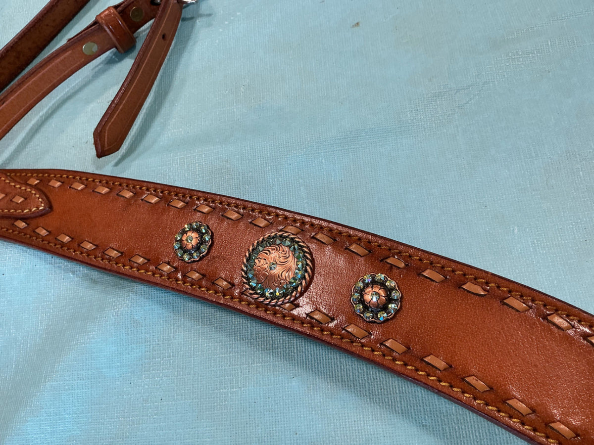 Western Headstall & Breast Collar Teal Conchos