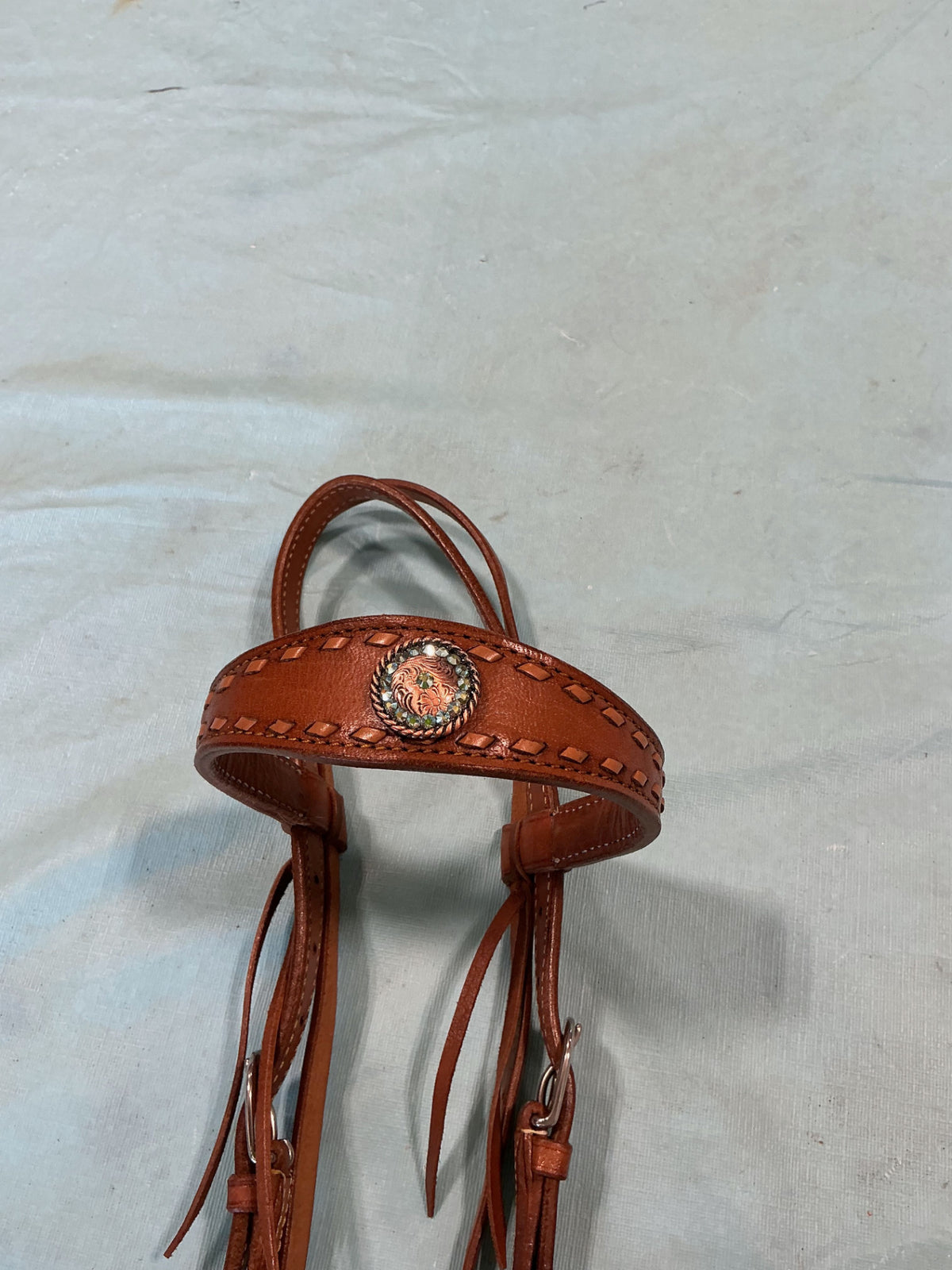 Western Headstall & Breast Collar Teal Conchos