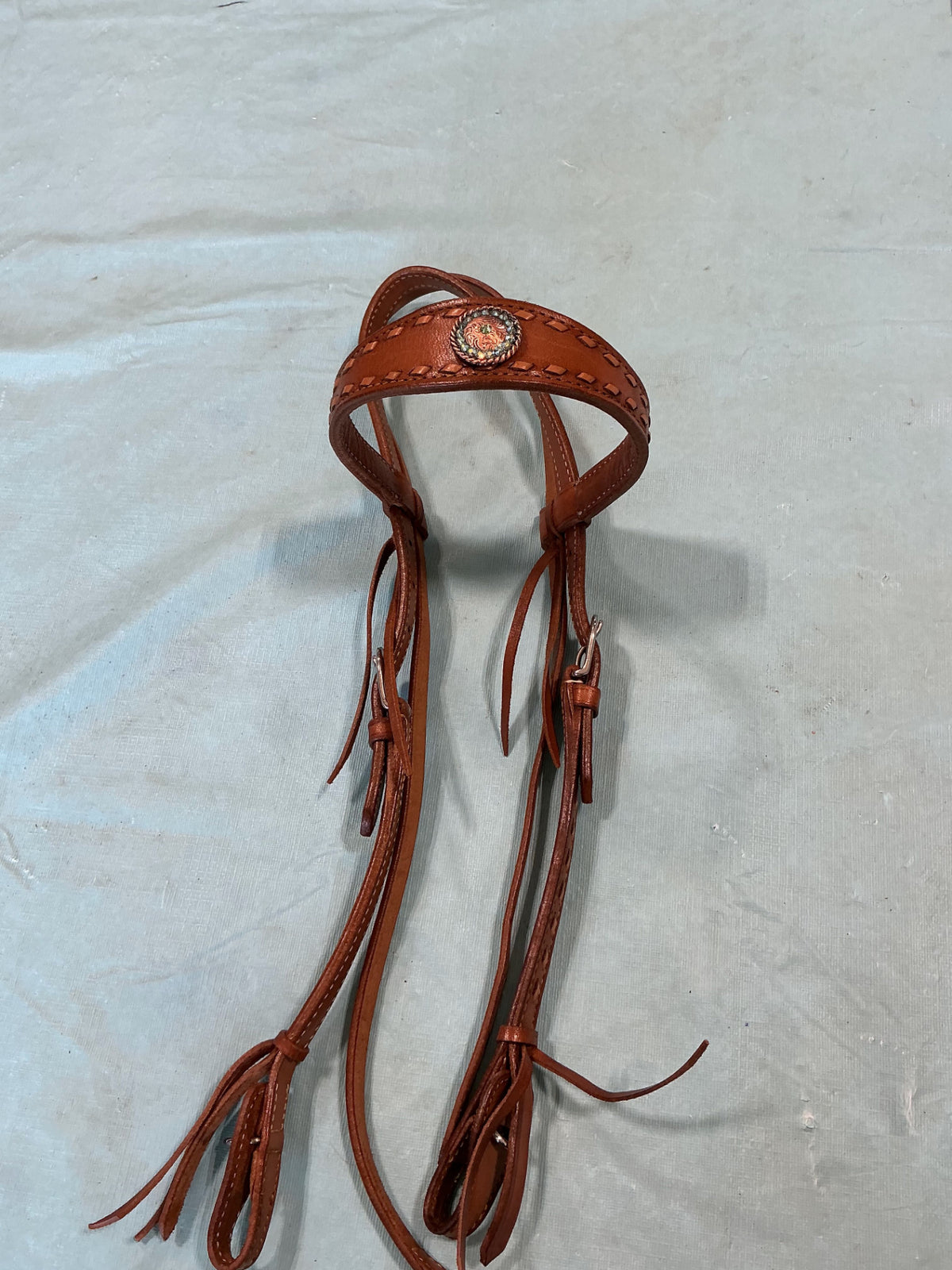 Western Headstall & Breast Collar Teal Conchos