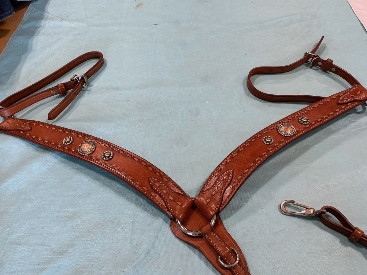 Western Headstall & Breast Collar Teal Conchos