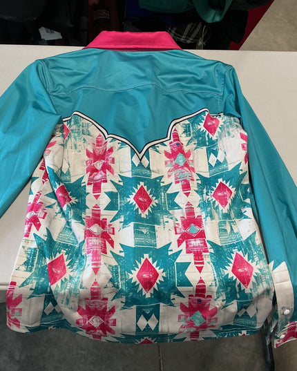 Western Shirt Medium Teal/Pink Ranch Dressn