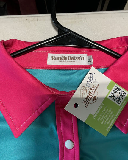 Western Shirt Medium Teal/Pink Ranch Dressn