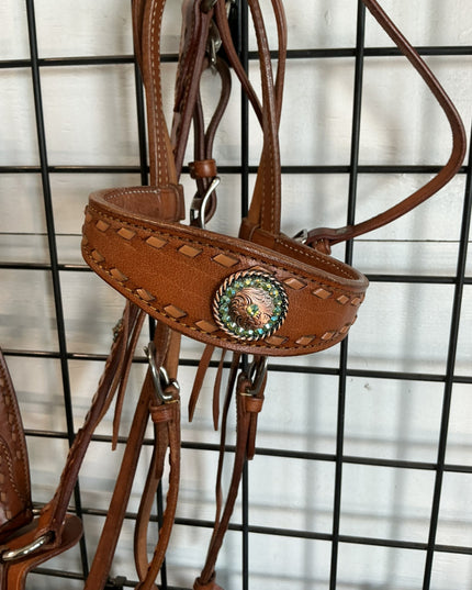 Western Headstall & Breast Collar Teal Conchos