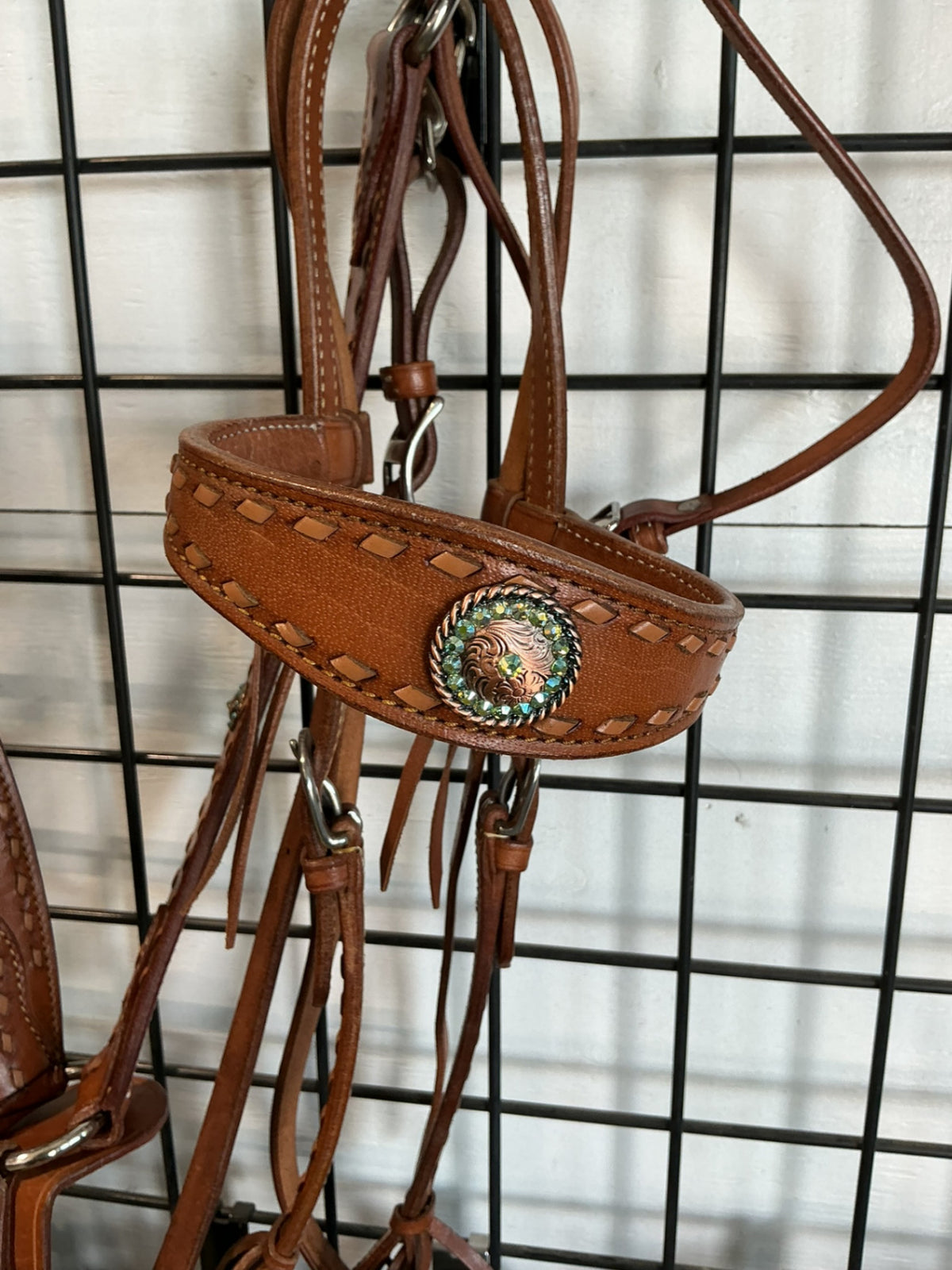 Western Headstall & Breast Collar Teal Conchos