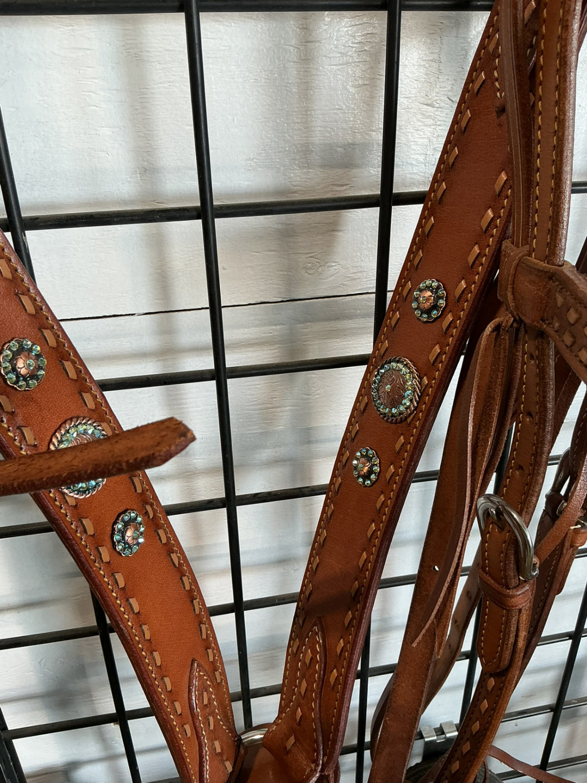 Western Headstall & Breast Collar Teal Conchos
