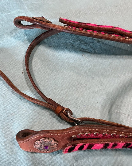 Breast Collar/Headstall Set. Pink Zebra 