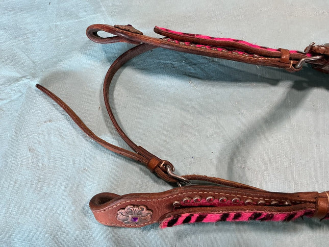Breast Collar/Headstall Set. Pink Zebra 