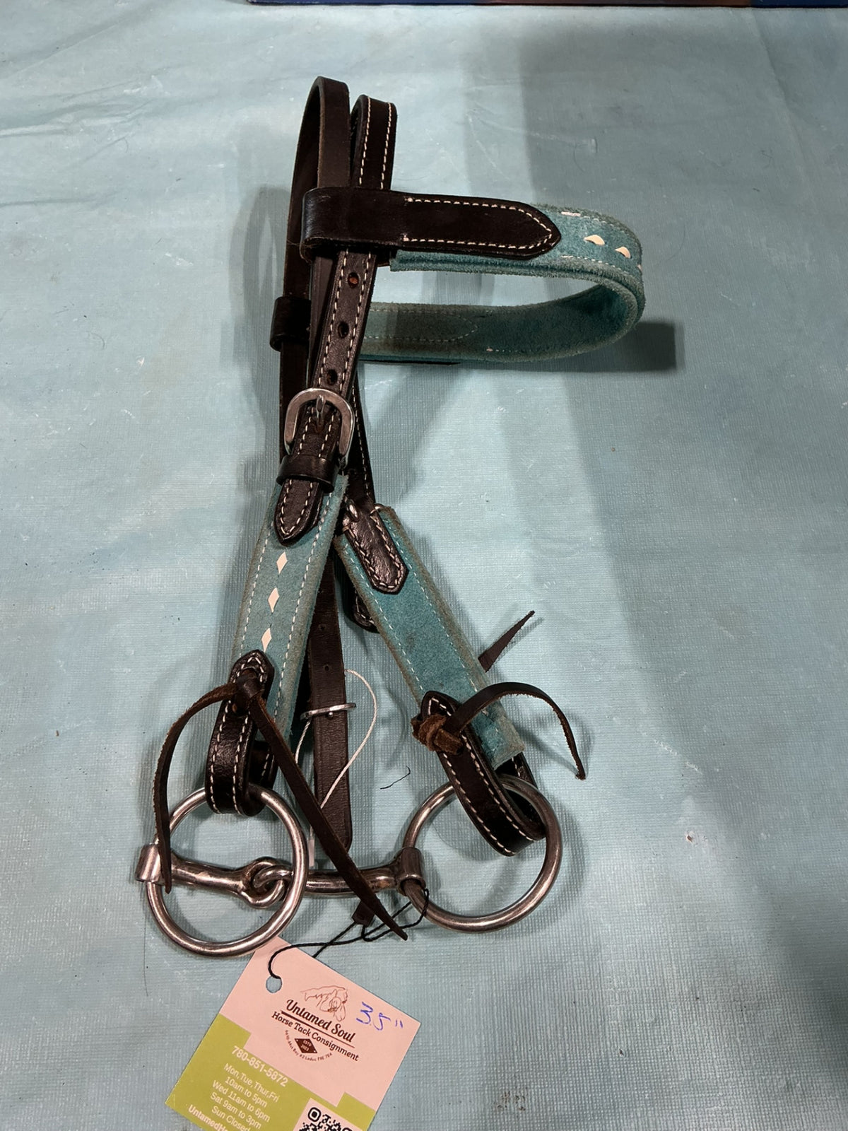 Western Headstall small Pony Teal With Bit 3.5" 