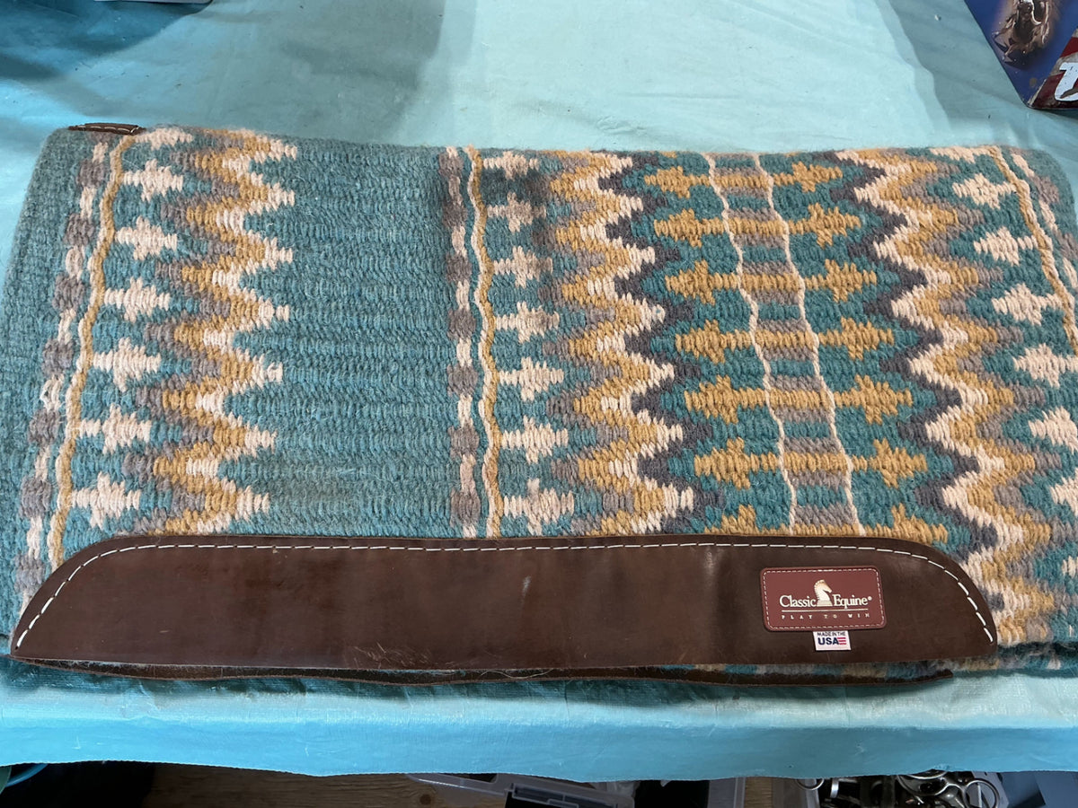 Western Saddle Pad Classic Equine Wool Top 32 x 32 Blue/Grey/White
