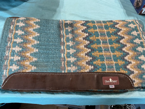 Western Saddle Pad – Classic Equine Wool Top, Blue/Grey/White, 32" x 32" | Used, Very Good