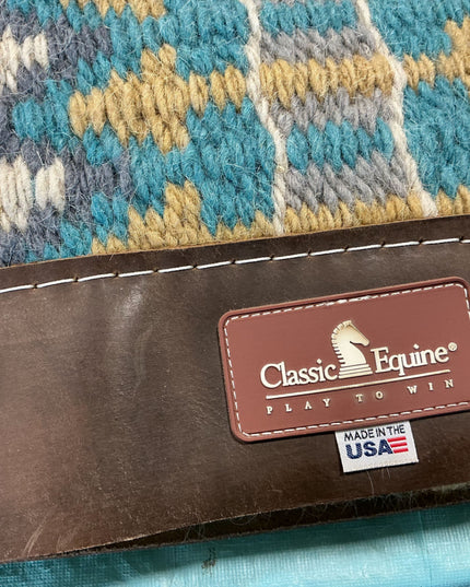 Saddle Pad Classic Equine Wool Top 32 x 32 Blue/Grey/White