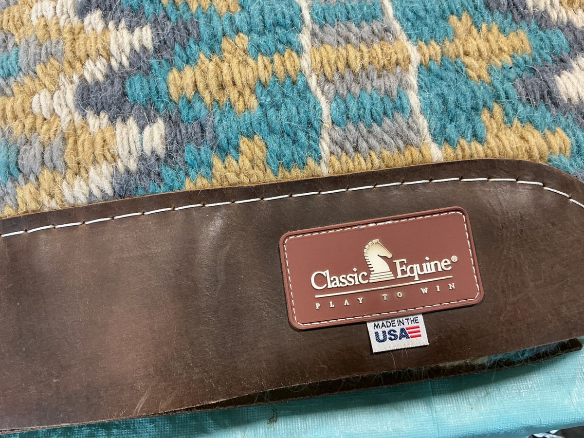 Western Saddle Pad Classic Equine Wool Top 32 x 32 Blue/Grey/White