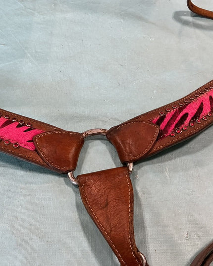 Breast Collar/Headstall Set. Pink Zebra 
