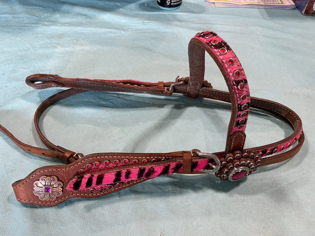 Breast Collar/Headstall Set. Pink Zebra 
