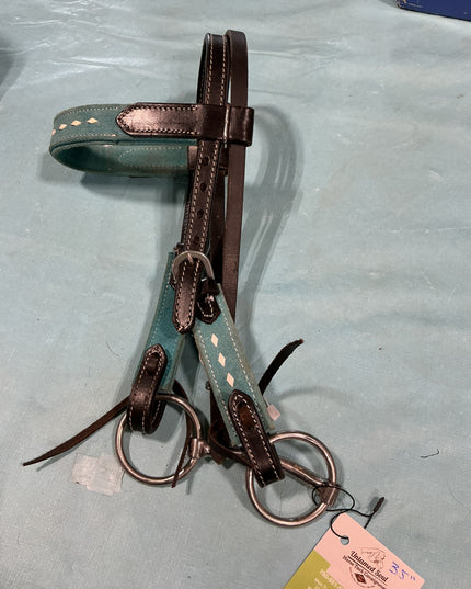 Western Headstall small Pony Teal With Bit 3.5" 