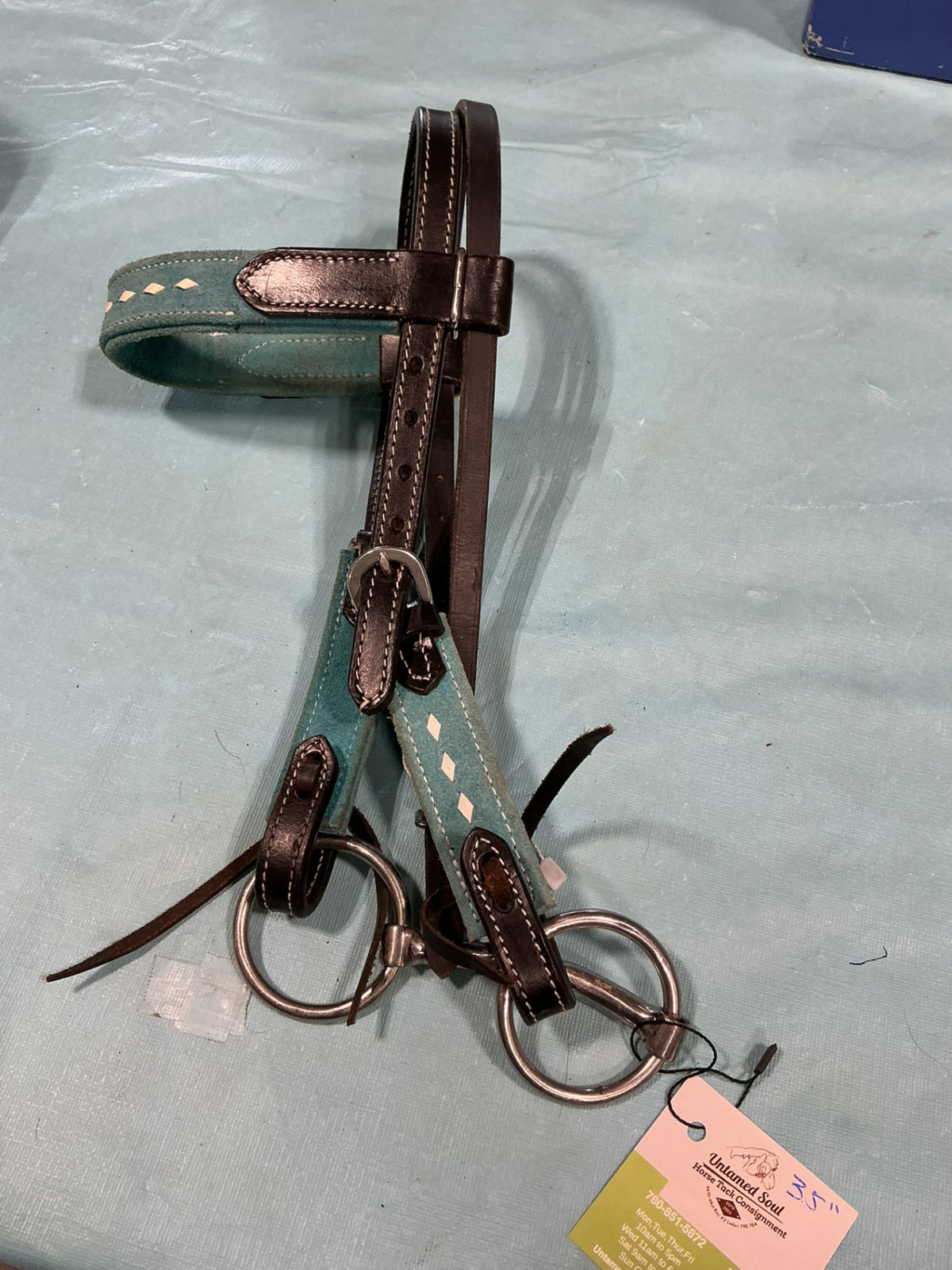 Western Headstall small Pony Teal With Bit 3.5" 