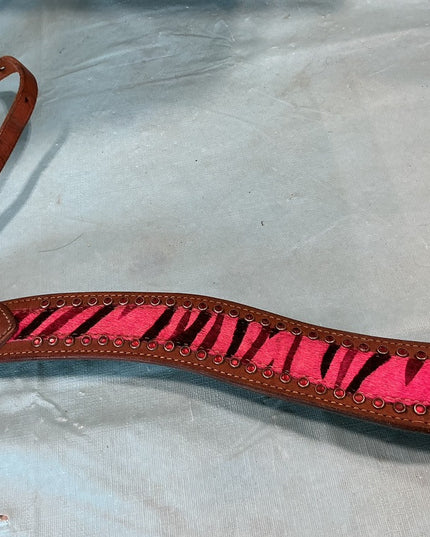 Breast Collar/Headstall Set. Pink Zebra 