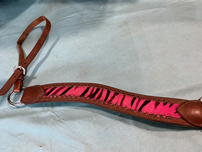 Breast Collar/Headstall Set. Pink Zebra 