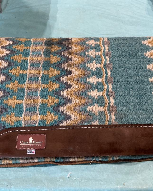 Western Saddle Pad Classic Equine Wool Top 32 x 32 Blue/Grey/White
