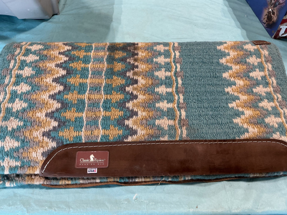 Western Saddle Pad Classic Equine Wool Top 32 x 32 Blue/Grey/White
