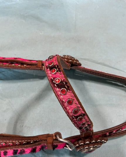 Breast Collar/Headstall Set. Pink Zebra 